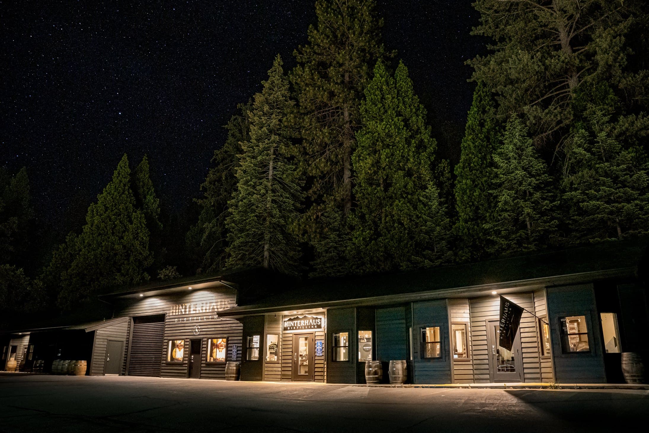 The Hinterhaus stillhouse at night